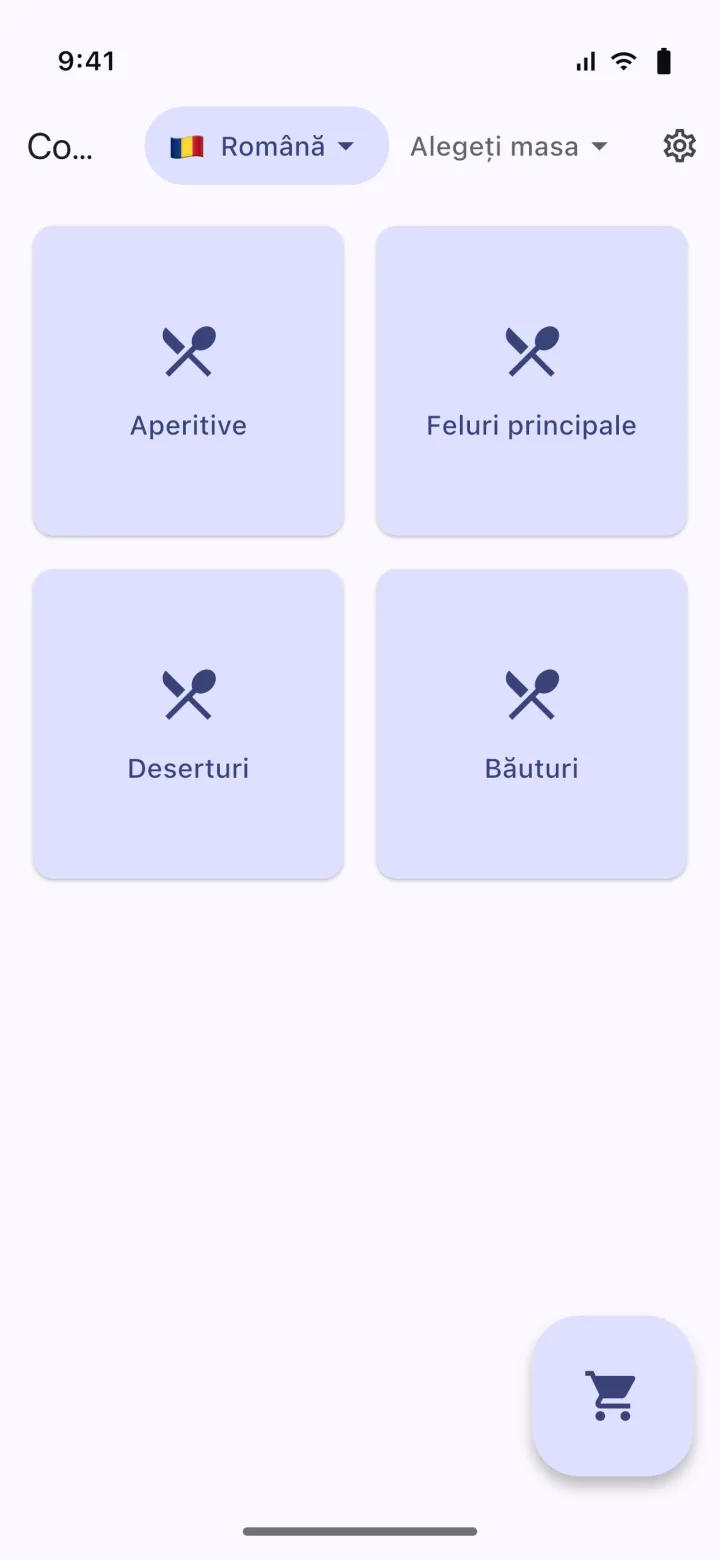 HMS POS Autoservire aplicație mobilă — Meniu: categoriile și produsele meniului QR