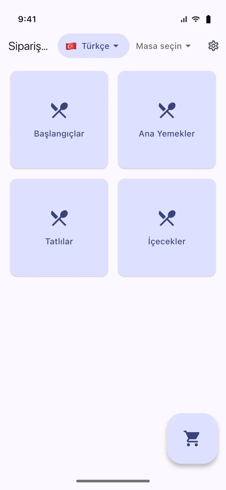 HMS POS Self Servis mobil uygulaması — Menü: QR menü kategorileri ve ürünler